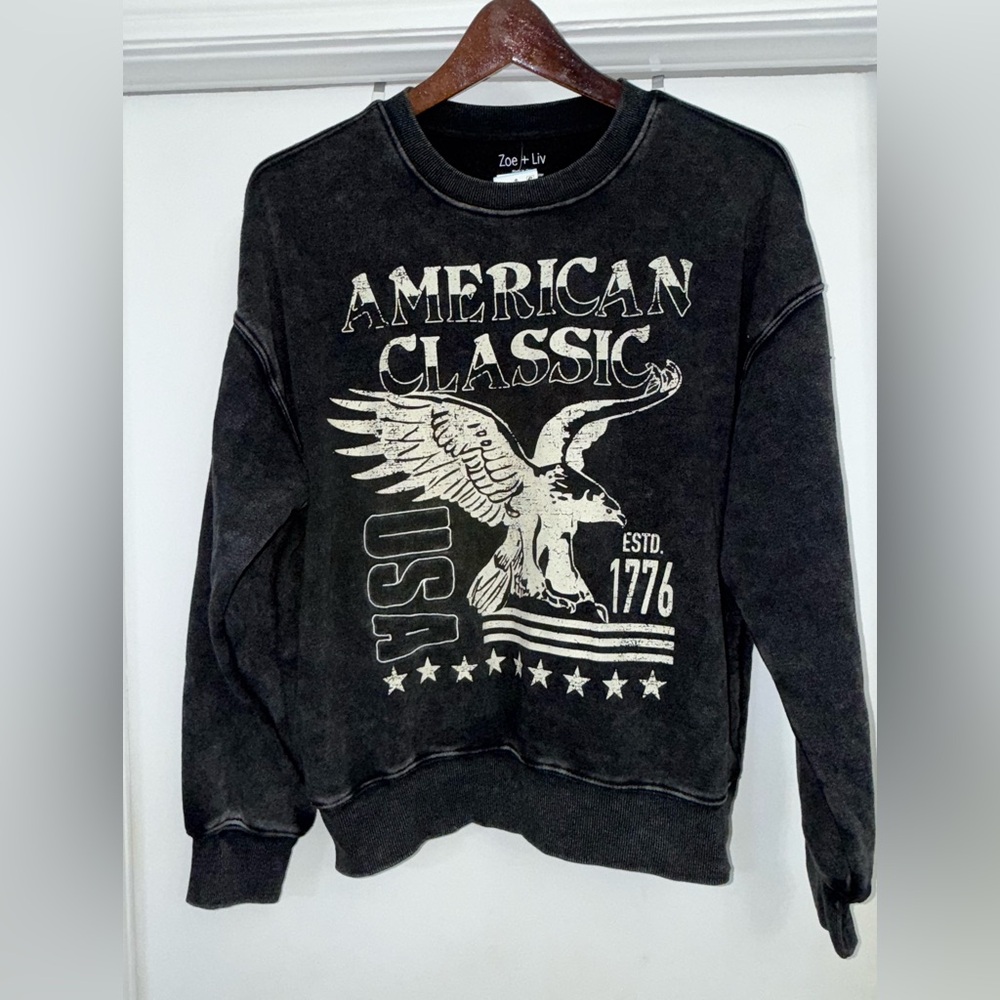 Zoe+Liv Eagle United States of America Graphic Sweatshirt - Black Size XS
